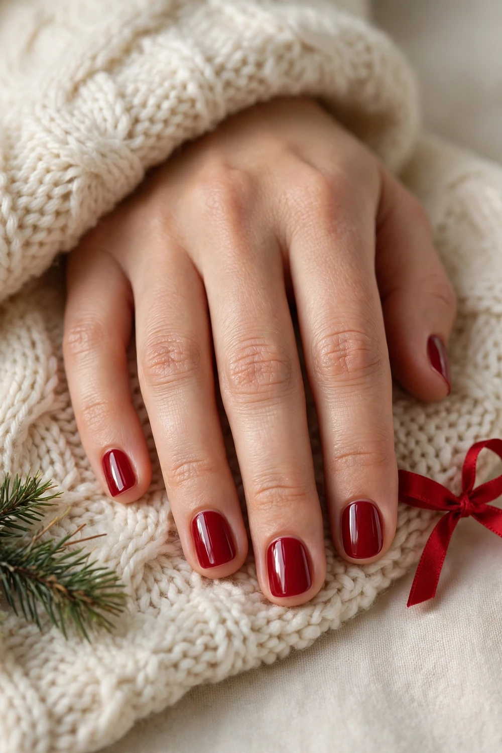 Glossy Classic Christmas Red on short squoval nails for Christmas