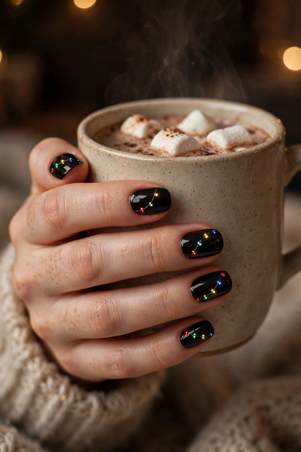 Twinkle Lights Nail Art on medium oval nails for Christmas
