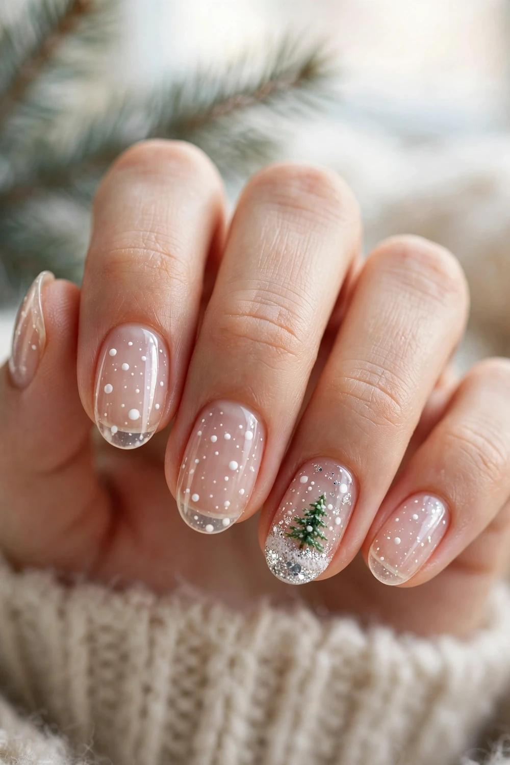 Snow Globe Jelly Nails on medium oval nails for Christmas